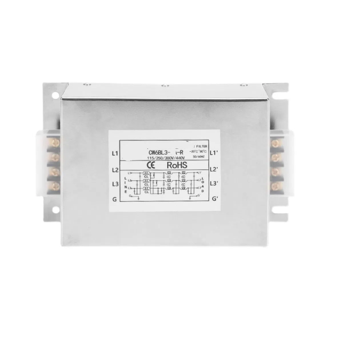 Filtre d'alimentation triphasé à Trois étages 380 V CA Purificateur Anti-interférences CW6BL3-20A(CW6BL3-3A-R)