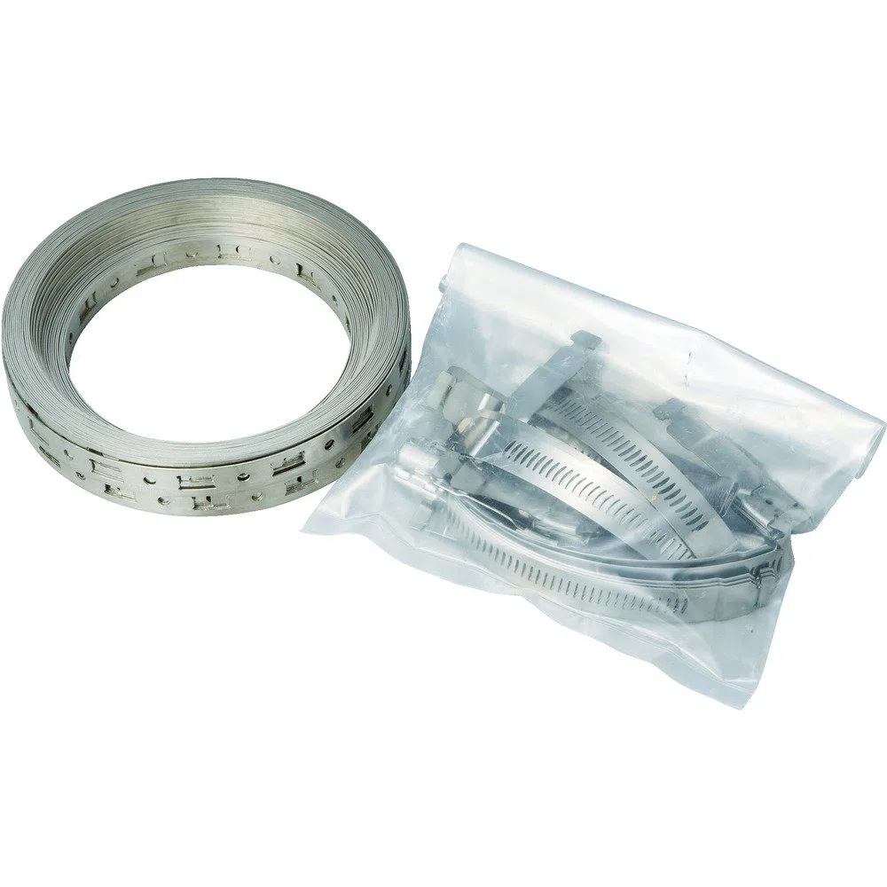 Breeze Make-A-Clamp Système de collier de serrage en acier inoxydable, 1 kit contient : bande de 30,5 m, 25 attaches réglables, 10 épissures de bande (lot de 1)